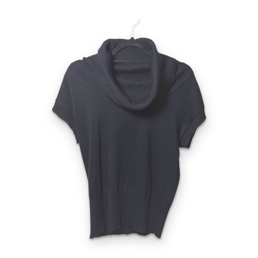 Grace Sweater Womens Medium Black Cowl Neck Short Sleeve Ribbed Hem Knit Top